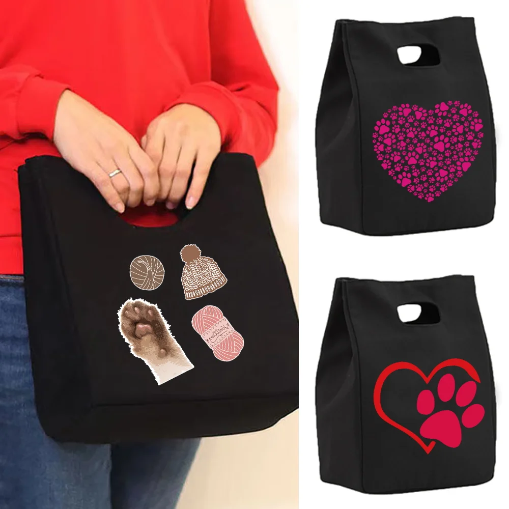 

Thermal Canvas Lunch Bags for Women Cooler Bag Insulated Lunch Bento Pack Food Picnic Bag Footprints Pattern Lunch Bags for Work