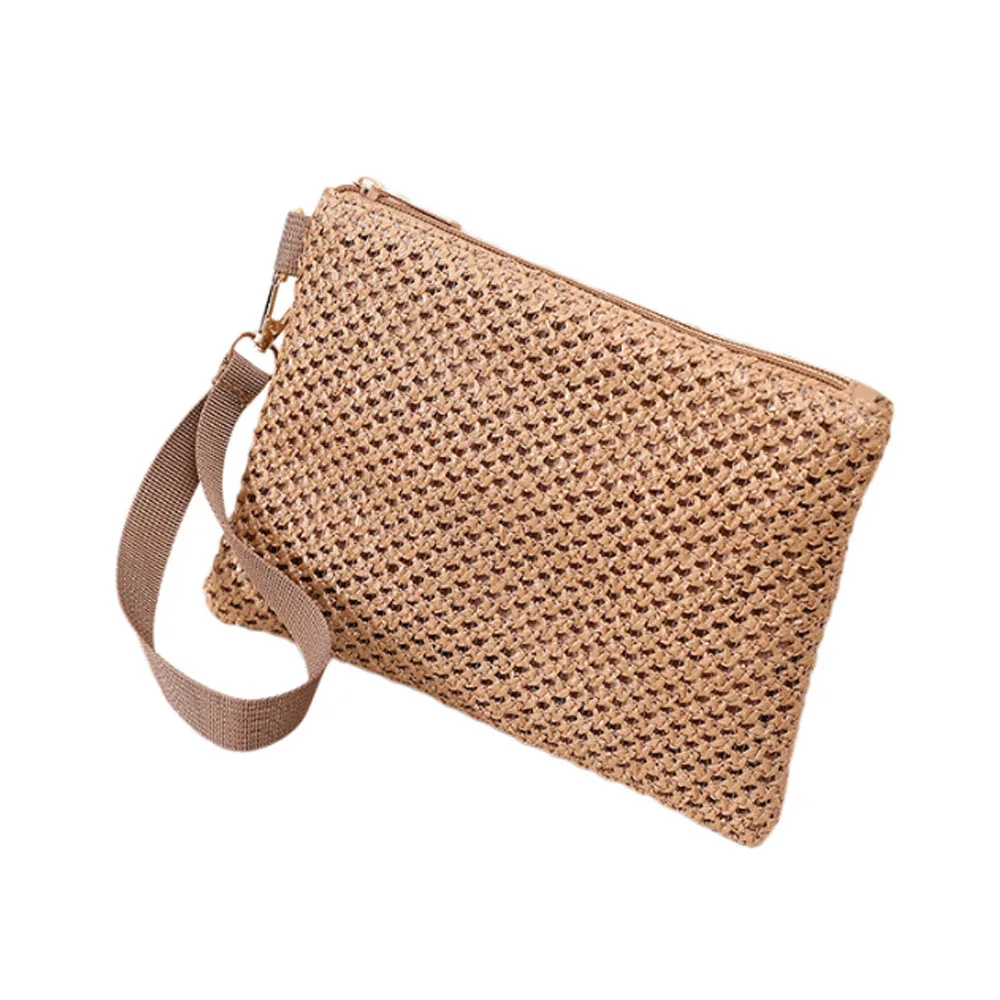 Weaving Bag Fashion Ladies Wristlet Clutch Women Daily Money Phone Clutch Solid Straw Woven Coin Purse Beach Wallet Card Holder 3