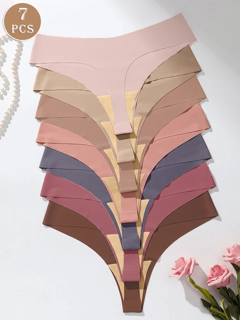 Lot de 7 strings sans couture pour femmes, taille basse, confortables, respirants, invisibles, sous-vêtements quotidiens 1