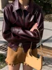 Women Fashion Solid Pu Leather Zipper Coat Retro Turn Down Collar Long Sleeve Outwear 2024 Autumn Female Chic Motorcycle Jackets 4