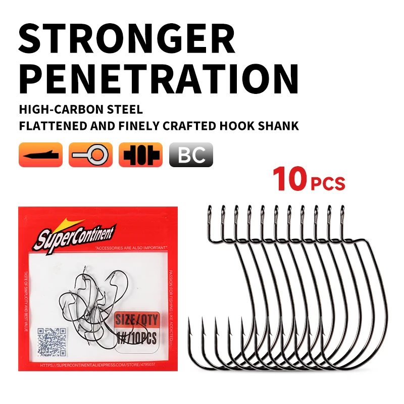 Premium High Carbon Steel Offset Crank Fishing Hooks for Bass - Ideal for Soft Worm Bait and Texas Rig