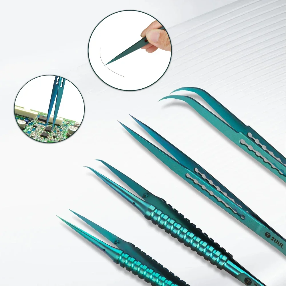 Titanium Alloy Precision Electronics Tweezers - Green