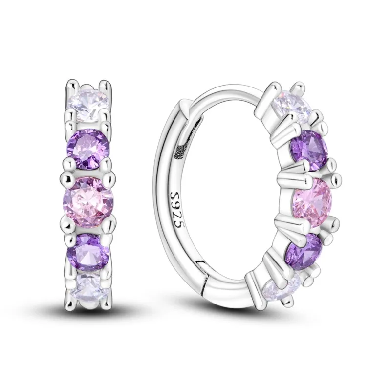 MISEFF Real 925 Sterling Silver Earring Gradual Change Green Blue Colored Zircon Hoop Earrings Engagement Wedding Jewelry Gifts