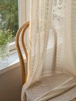 1PC Japanese Boho Style Voile Tulle Curtains for The Living Room Decor Beige Vintage Argyle Geometric Sheer WindowRod Pocket 1