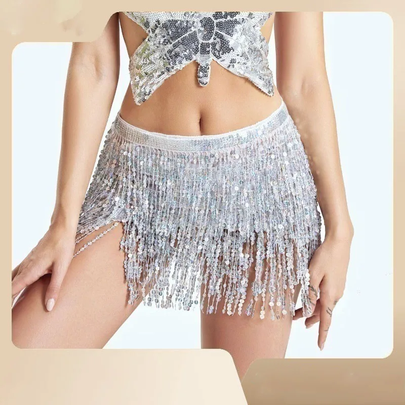 

3/4 Layers Wave Hip Scarf Women Belly Dance Performance Costume Shine Sparkle Fringe Sequin Mini Skirt Wrap Belt Colorful New