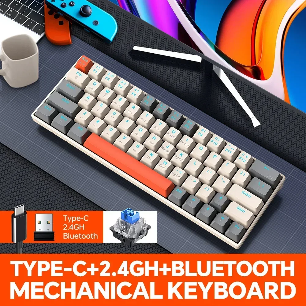 

Gaming Keyboard for Computer New Three-mode T30 Wireless 2.4G Bluetooth Mechanical Keyboard 63 Keys Customized External E-sport