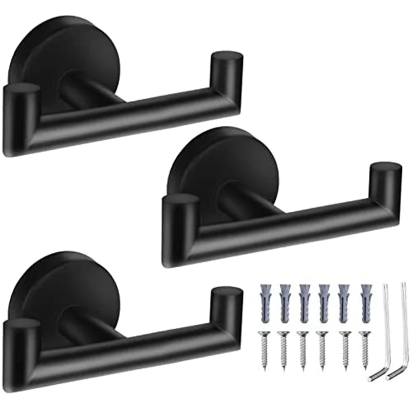 Double Towel Hooks For Bathroom Black Wall Mount Robe Hook Double Towel Hook Holder For Kitchen Bathroom
