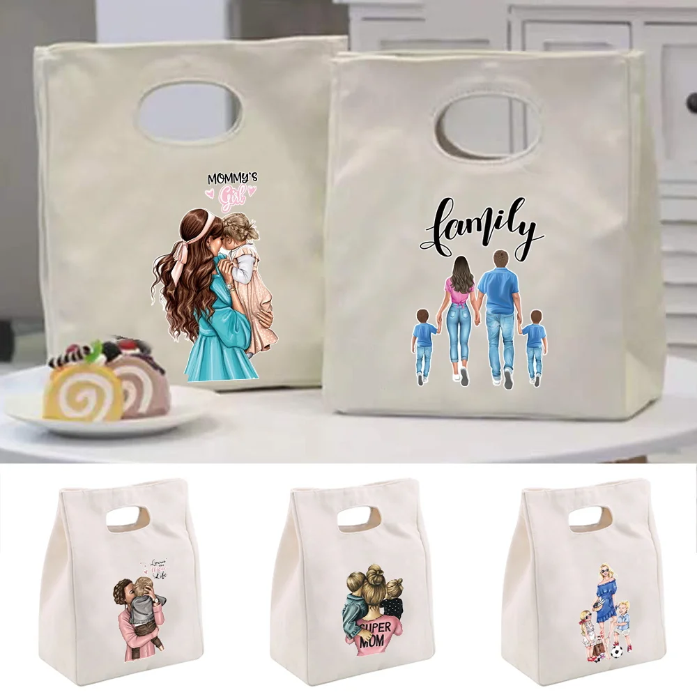 

Insulation Lunch Bag Portable Lunch Bags Canvas Mom Print Student Carrying Insulatied Bags Insulation Picnic Food Storage Bags