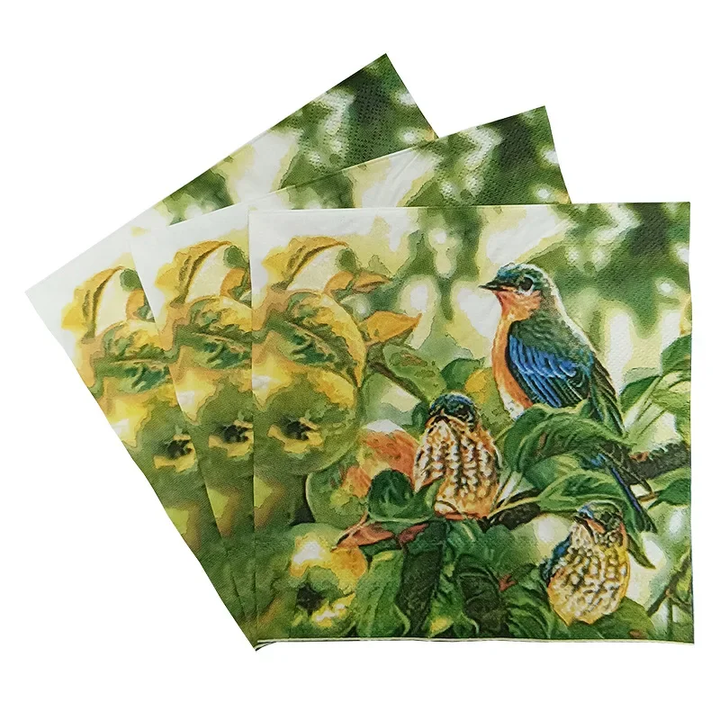 20pcs/Pac 33cm 2-ply Green Fruit Bird Printed Napkins Party Decoration Colorful Paper DIY Decoupage Paper