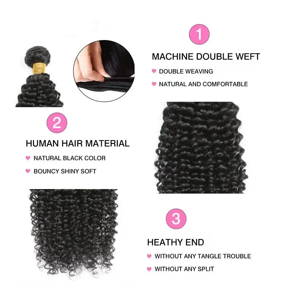 4 Bundles Afro Kinky Curly Hair Brazilian 100% Natural Hair Extensions Human Bundles Remy Kinky Curly Natural Black
