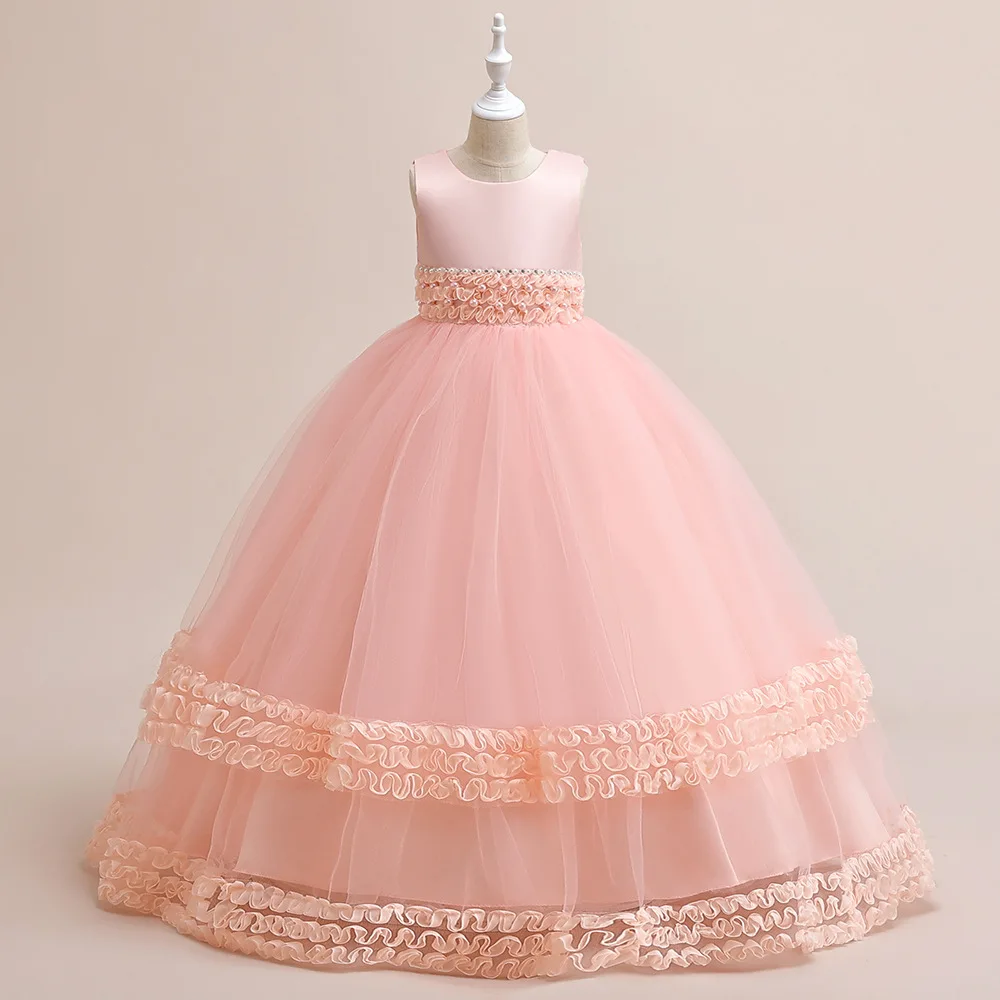 

Flower Boy Children's Dress and Floor Long Skirt Embroidered Beaded Girl's Wedding Dress Mesh Princess Pengpeng Skirt