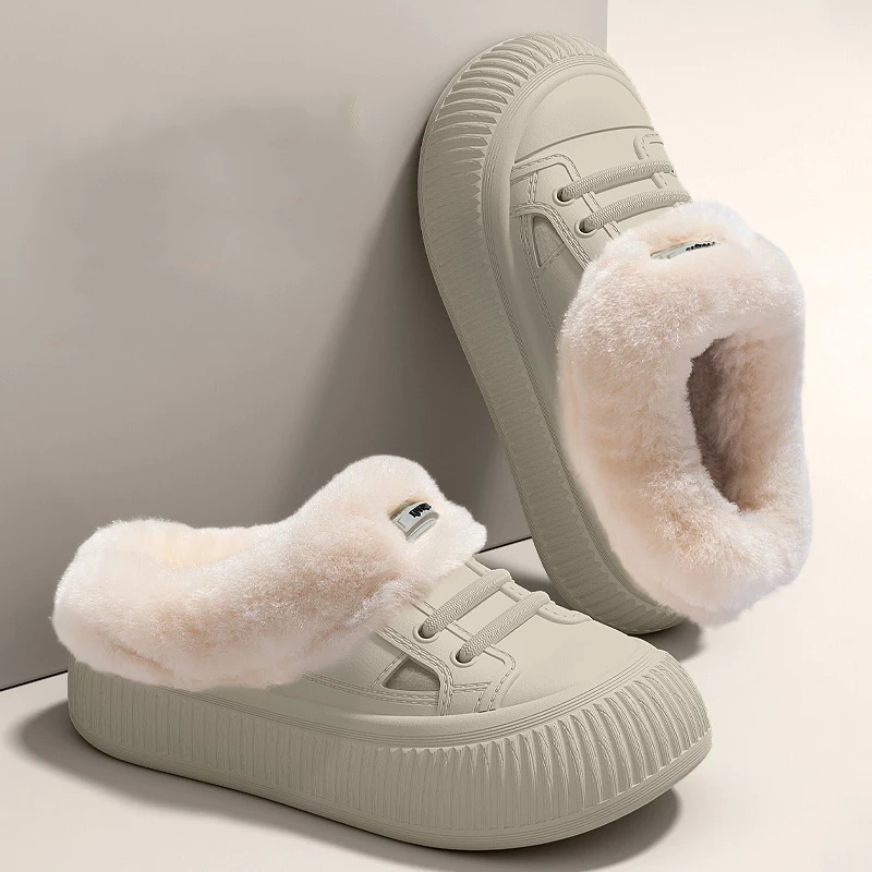 2025 Eva Waterproof Cotton Slippers Women Outdoor Non Slip Warm Fluffy Slippers Woman Comfort Thicken Plush Snow Boots Female