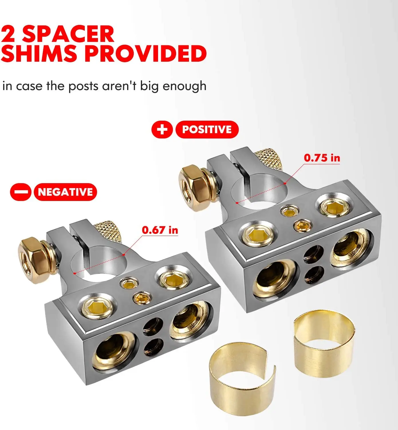 Car Battery Terminal Connectors 1 Pair 0/2/4/8/10 Gauge Outputs Positive Negative Battery Terminals Clamps Kit with Clear Covers
