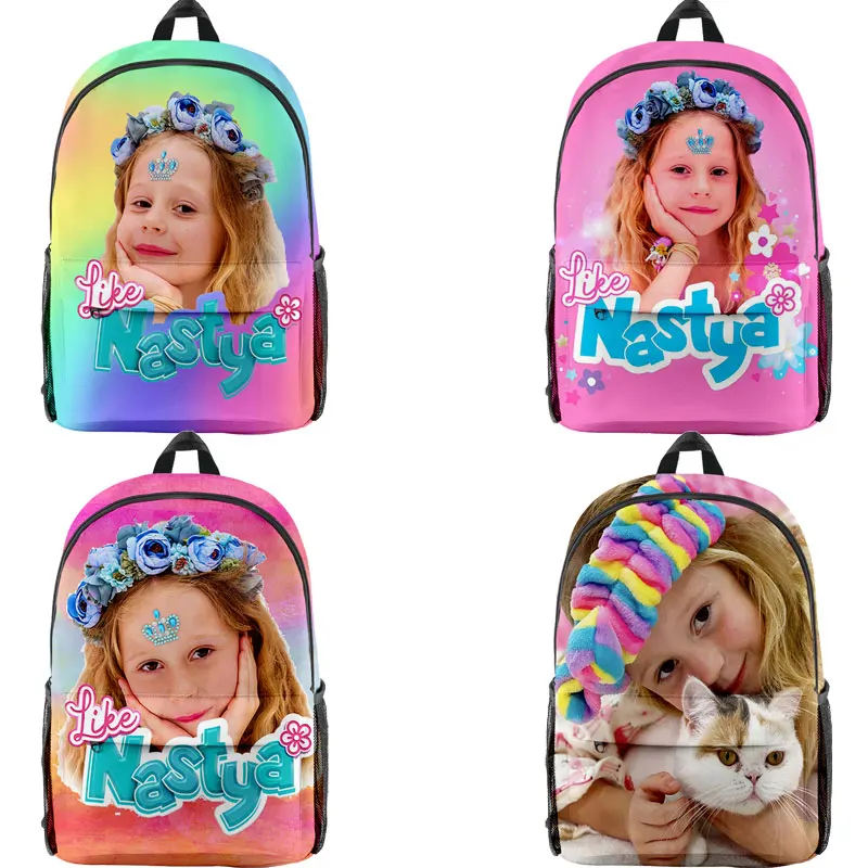 

3D Print Like Nastya Backpack Kids Kawaii Bookbag Middle School Students Backpacks Cute Girls Rucksack Mochila 16 Inch Schoolbag