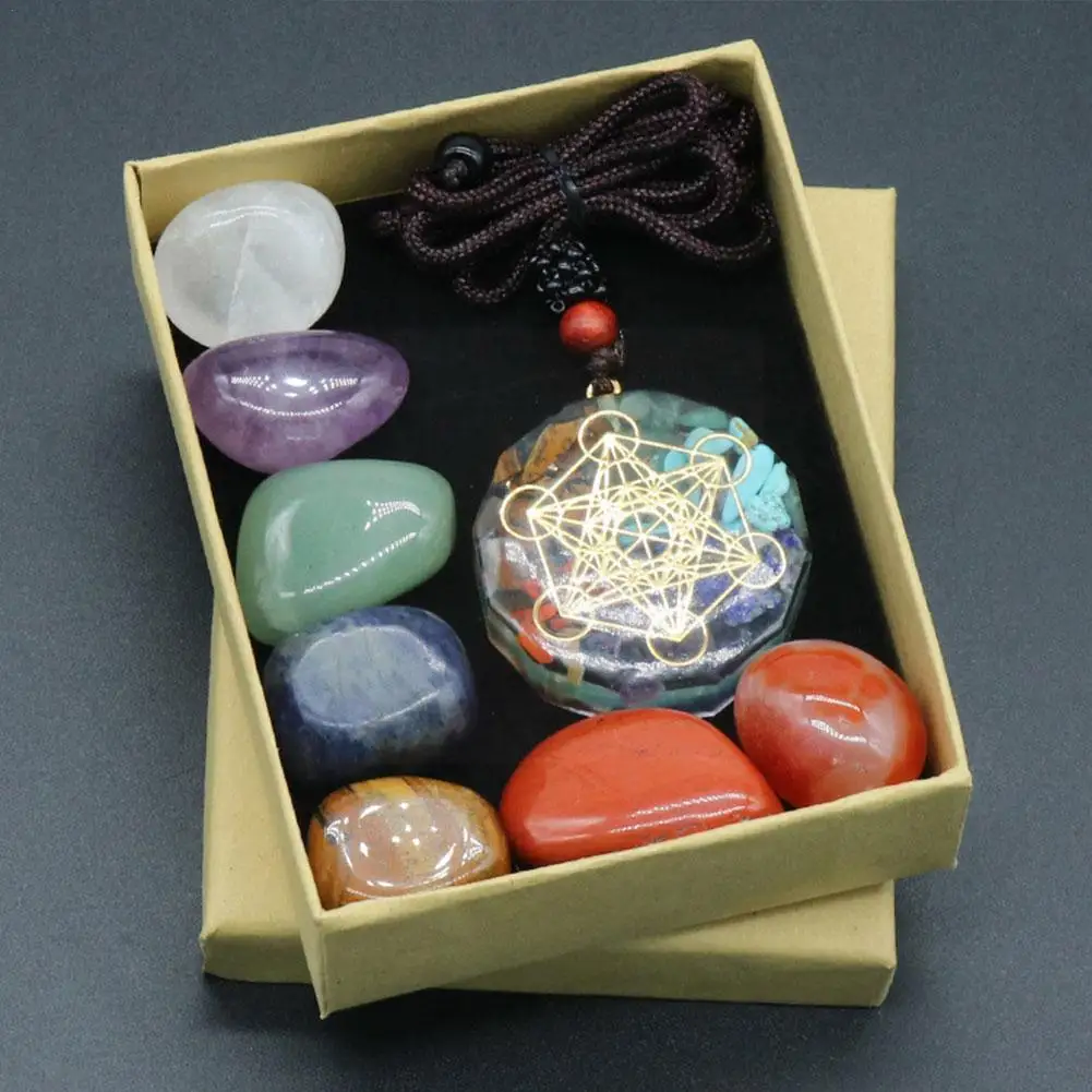 Kit Chakras Cristal Natural, Pedra Ametista Cura Set, Coleção Espiritual, 7 Colar Reiki, Presentes Chakra Yoga Meditação, S P1v4