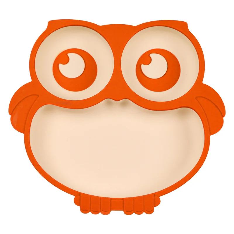 Assiette Bébé à Ventouses Silicone - 3 Compartiments Motif Hibou - Anti-Dérapante & Facile à Nettoyer