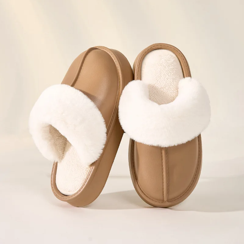 

Non-slip Pattern Heel House Girls Winter Fur Slippers Keep Warm Plush Bedroom Ladies Cotton Shoes Home Women Fluffy Slippers