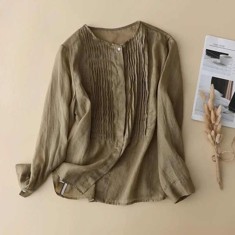 

YCMYUNYAN-Women's Chinese Style Shirt, Cotton Linen Vintage Blouses, Loose Solid Colours Clothing, Long Sleeves, Summer Tops