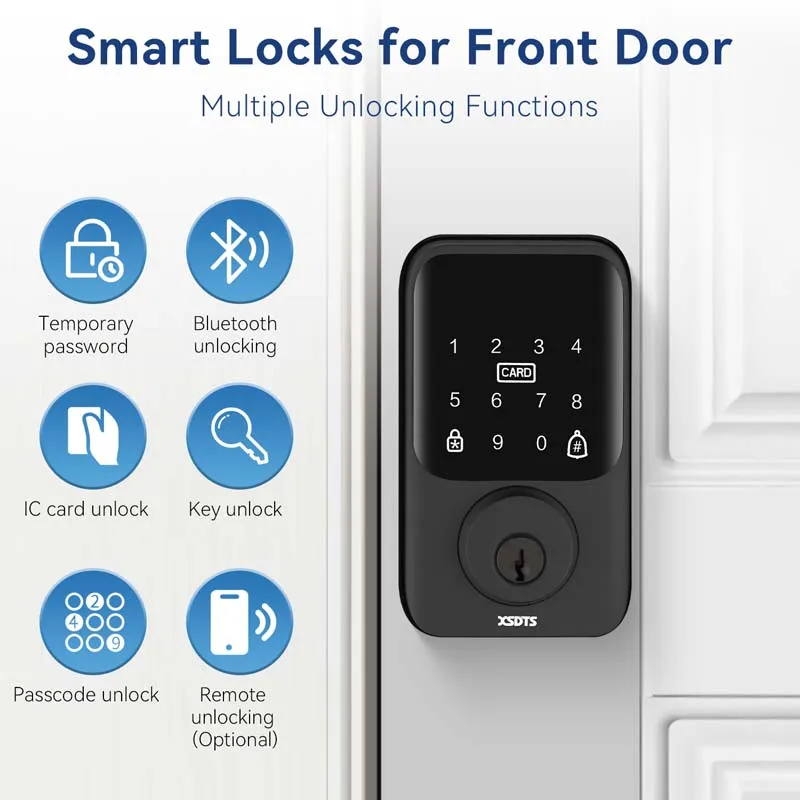 XSDTS Entry Smart Door Lock Tuya APP/IC Card Key/Password Unlock Front Door Smart Lock Deadbolt