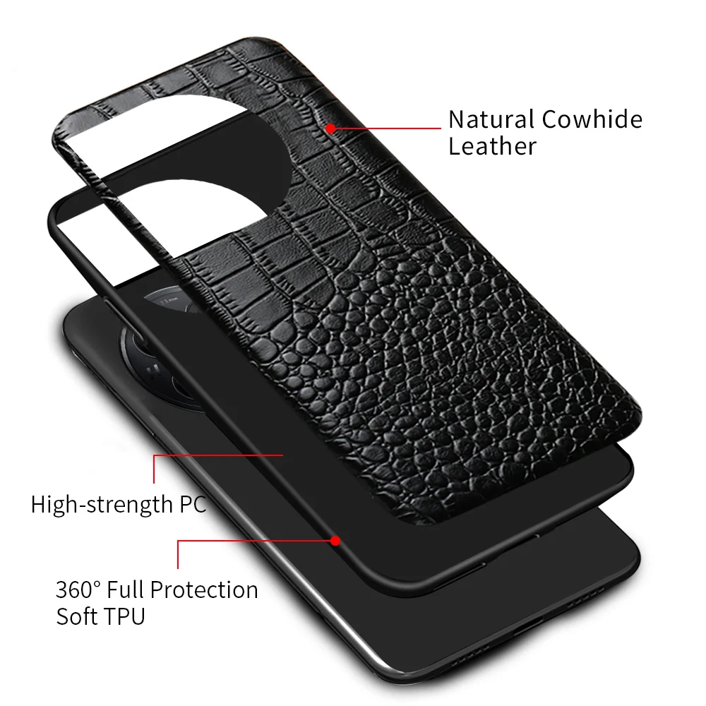 Luxury Genuine Cowhide Leather Shockproof Phone Case with 360° Protection
