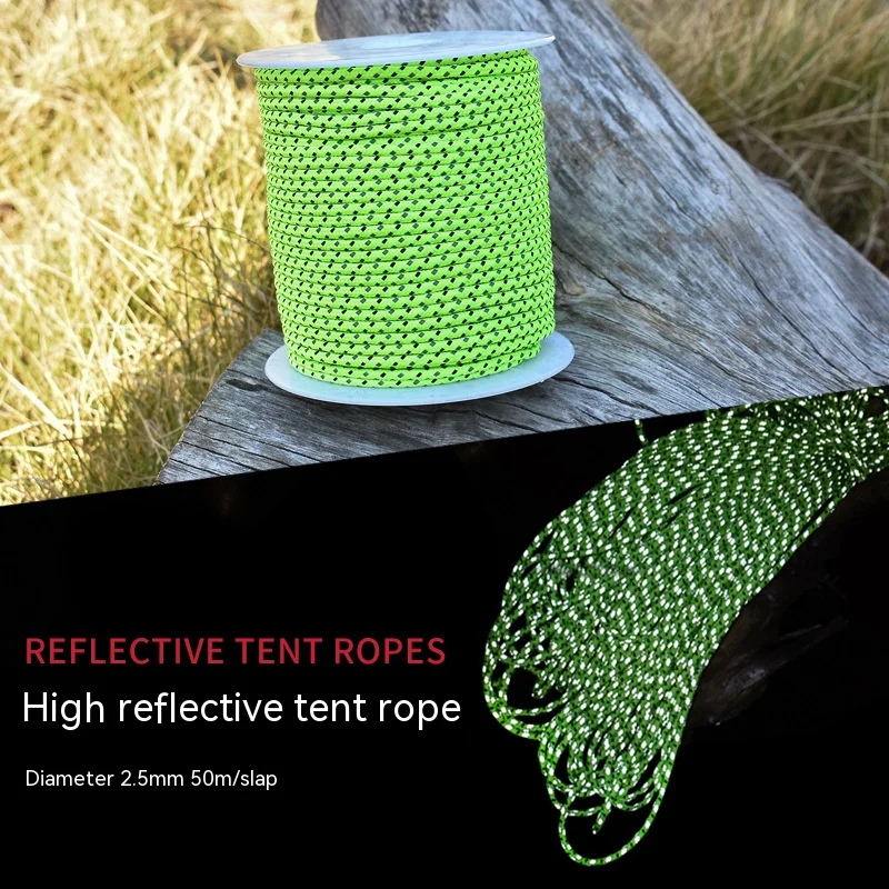 

50M Reflective Paracord 2.5mm Parachute Cord Outdoor Camping survival Rope Umbrella Tent Lanyard Strap Clothesline Rope