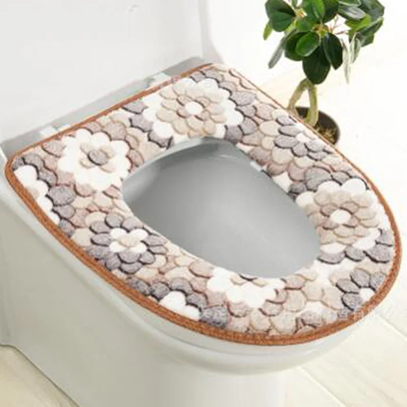 Warm Winter Toilet Seat Cover Closestool Mat Washable Bathroom Accessories Coral Fleece Soft Toilet Pad Universal Cushion