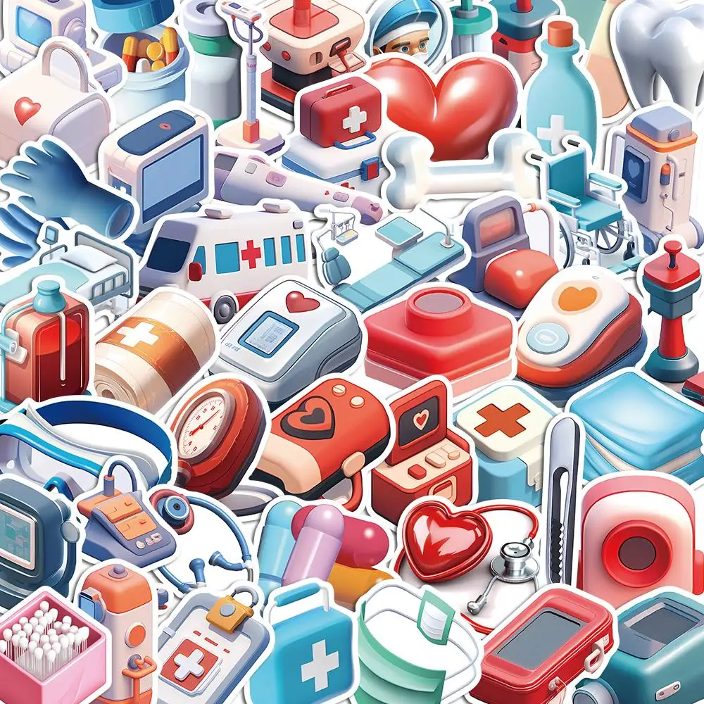 

10/50PCS 3D Medical Equipment Cartoon Kids Stickers Pack DIY Skateboard Motorcycle Suitcase Stationery Decals Decor Laptop Toys