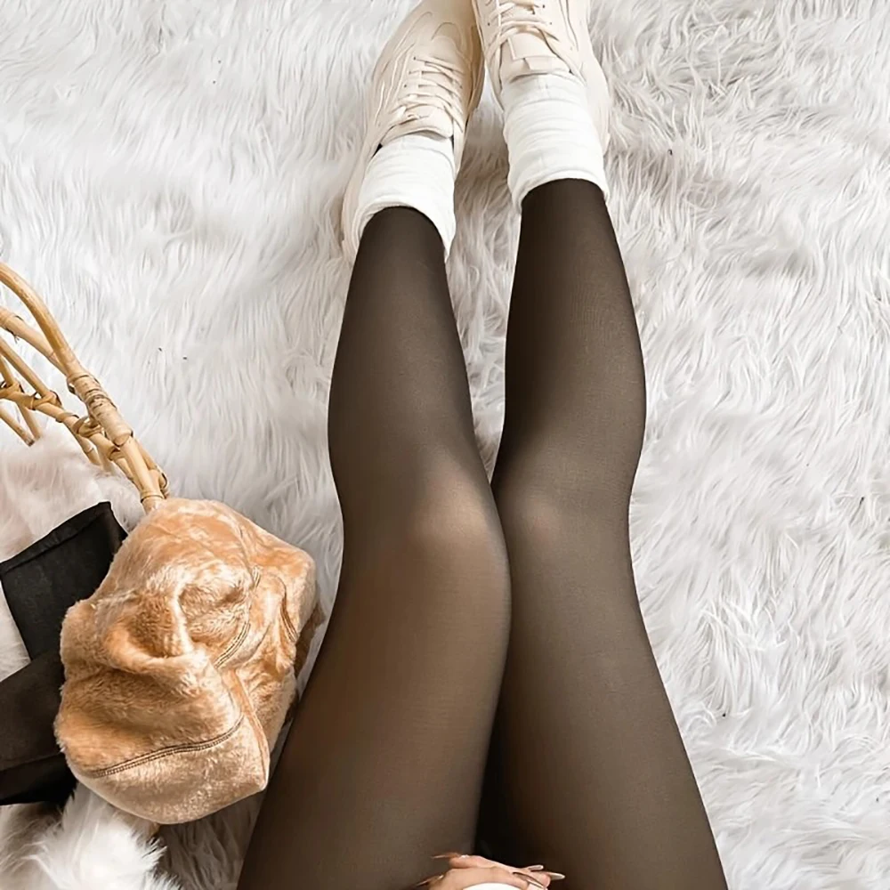 Ein Naht, mit Fleece gefütterte Strumpfhose, gefälschte durchscheinende Strumpfhose, hautfarbene Thermo-Leggings, transparente Strumpfhose, eine Linie, warme Basisschicht – Detail 6