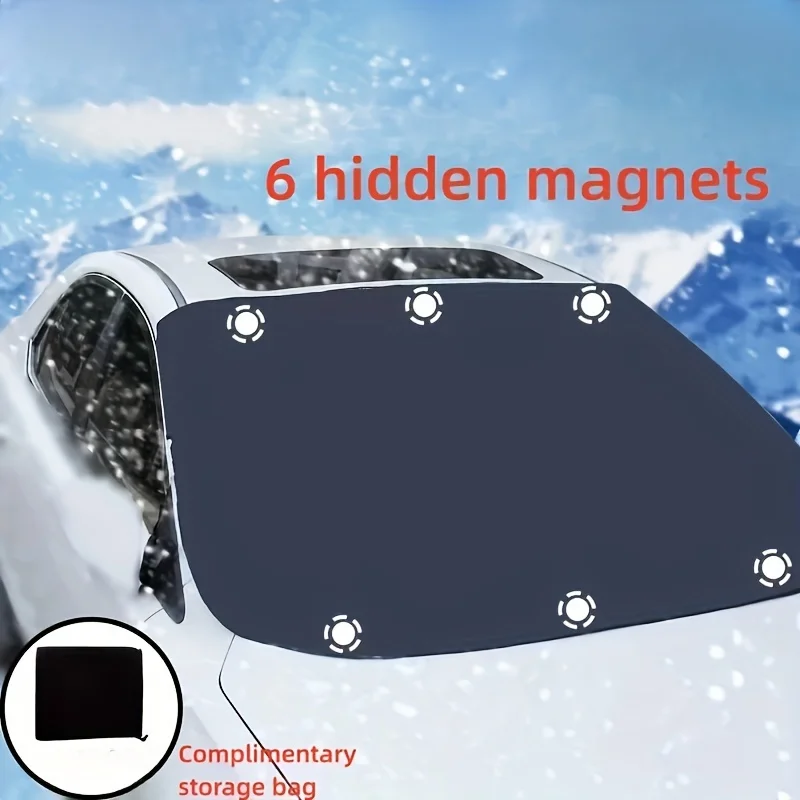 Universal Windshield Snow Cover with 6 Hidden Magnets, Durable Car Windshield Snow Ice Protector with Complimentary Storage Bag