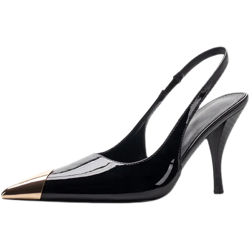 

UVRCOS Newest Pointe Toe High Heel Shoes Black Patent leather Slingback Pumps Women Thin Heels Dress Shoes