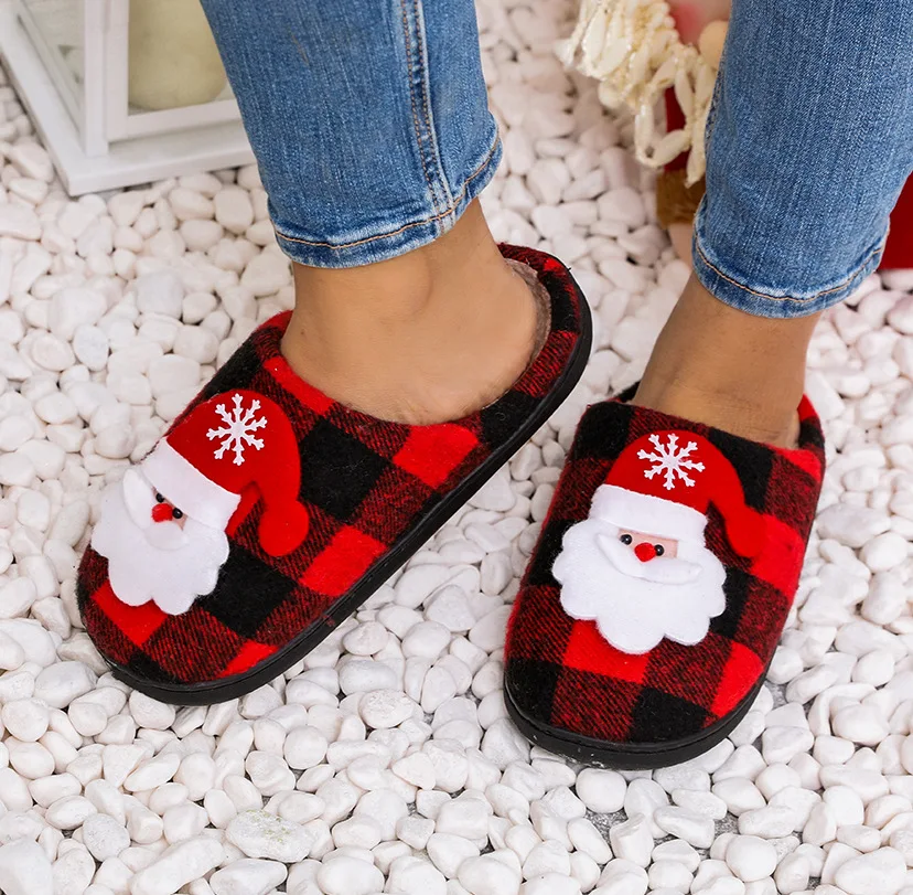 New Christmas Slippers Women Cute Cartoon Elk Slippers Indoor House Shoes For Men Couples Cotton Slides Thick Plush Footwear