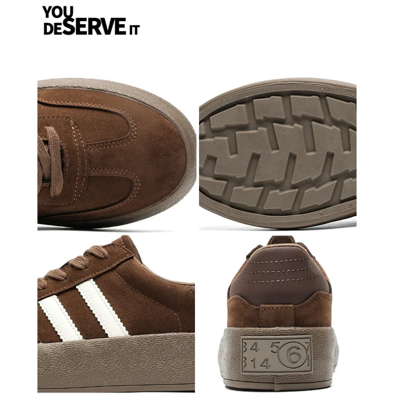 Vintage Brown Man Sneakers Suede Leather Men's Skateboard Shoes Comfort Lace-up Men Skate Sneakers Thick Sole Casual Board Shoes 6