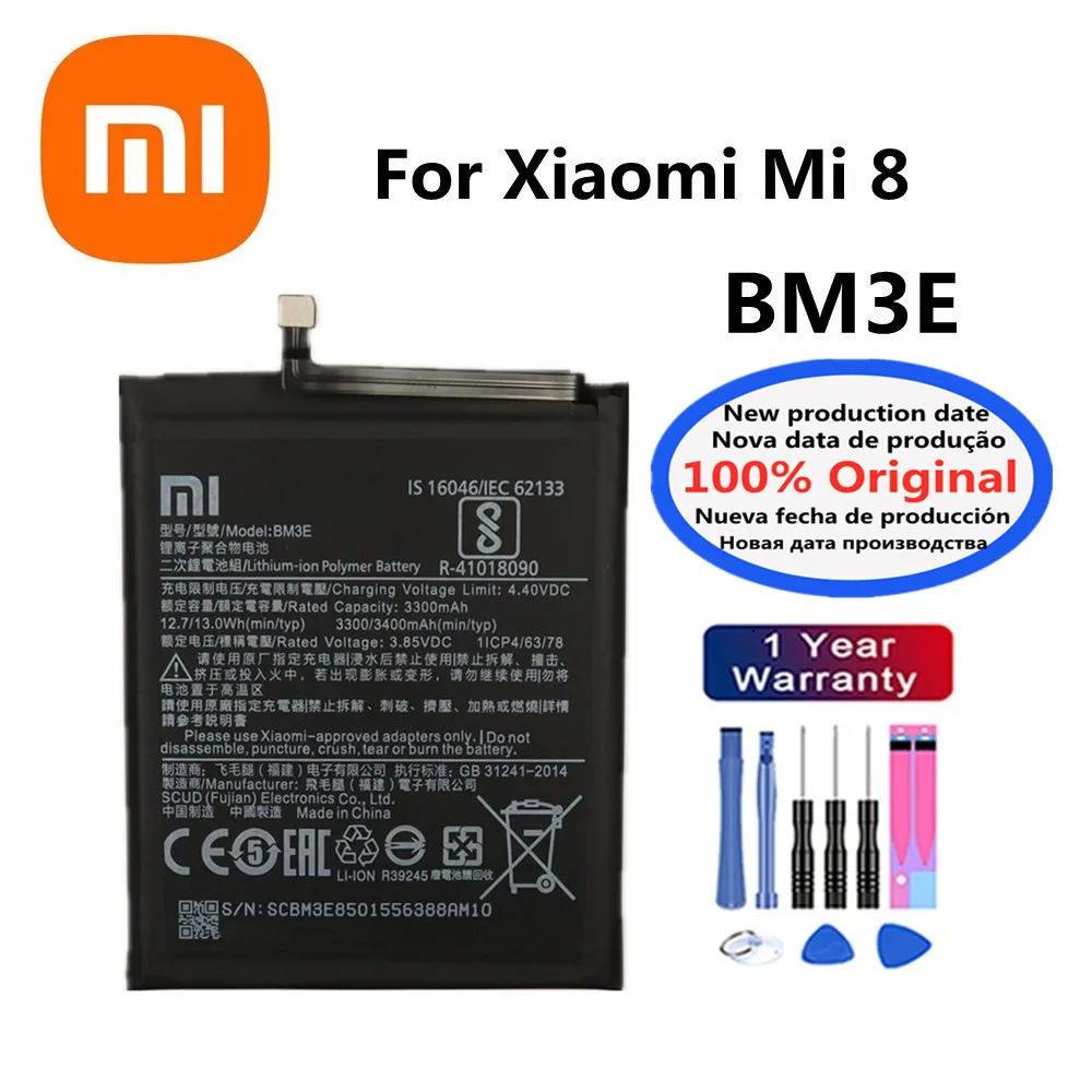 

New Original Xiao mi BM3E Phone Battery For Xiaomi Mi 8 Mi8 M8 M 8 3400mAh High Capacity Replacement Batteries Bateria + Tools