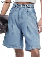 Summer Jean Shorts Women Denim High Waist Black Baggy Short Jeans Summer Pants Women's Bermuda Denim Shorts Wide Leg For Women