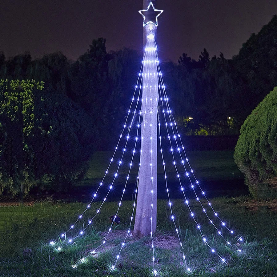 Lámpara LED de cascada para árbol de Navidad, luces de hadas de carámbano  para decoración de Año Nuevo, 8 modos, 9x2M - AliExpress, image size:900x900