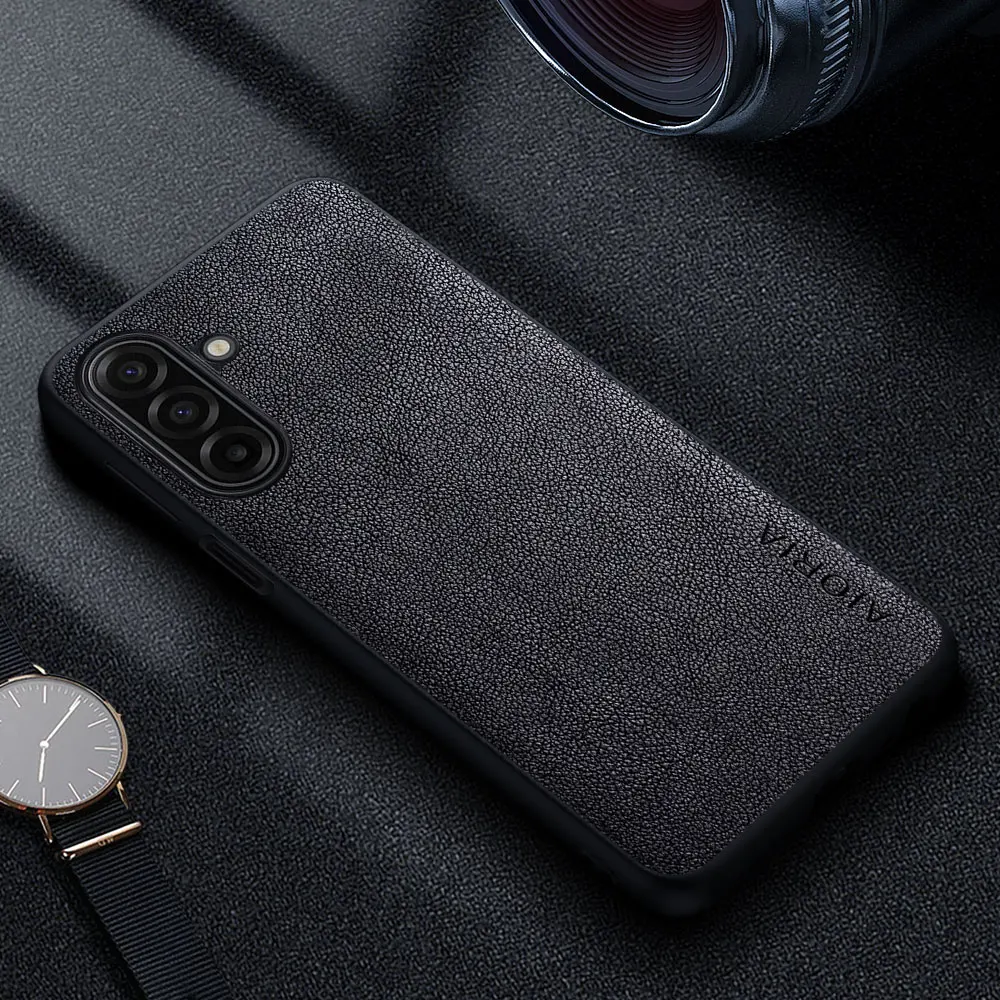 Premium Luxury Leather Retro Business Style Solid Color Phone Case
