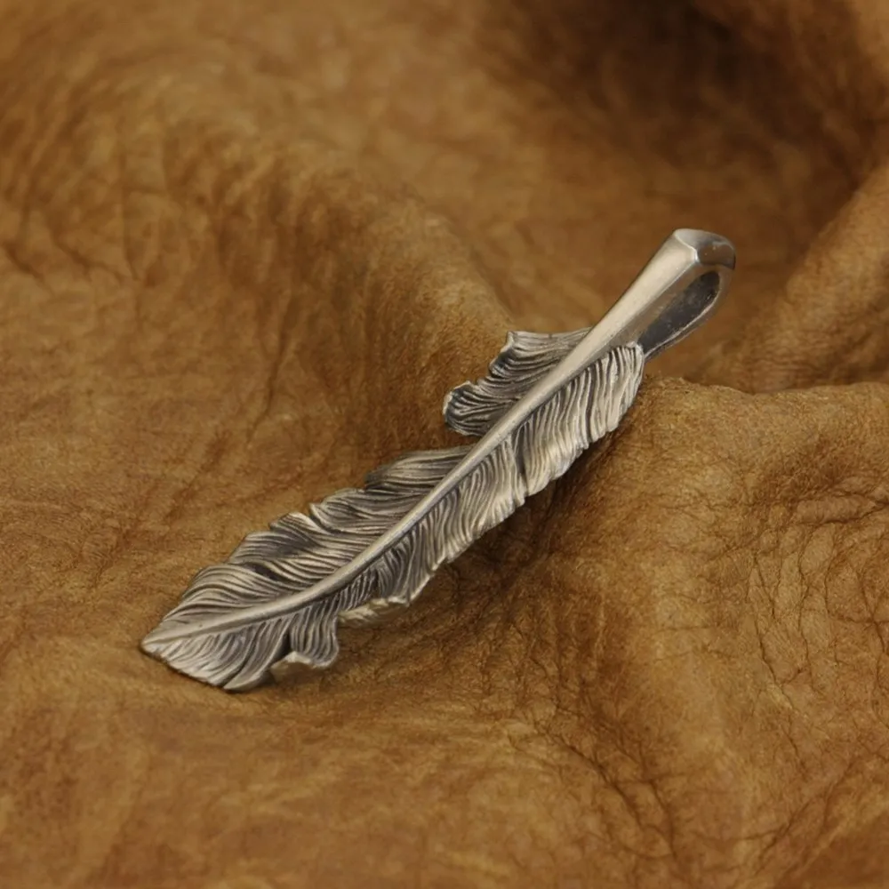 Detail Cupronickel Feather Pendant Biker Punk Jewelry CP52 4