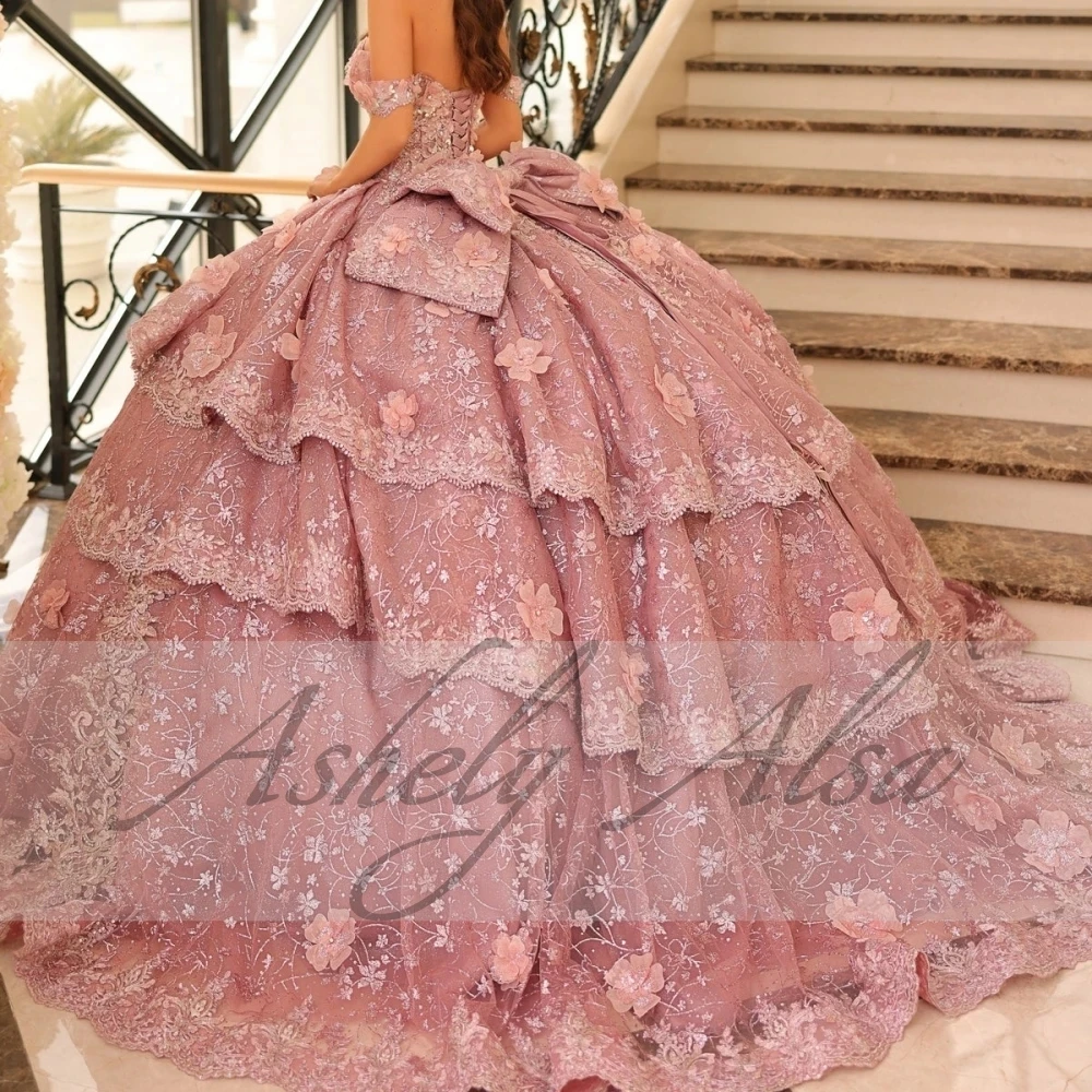 Princess Girl Quinceanera Dresses For 15 Girl Off Shoulder Lace Applique Big Ball Skirt Women Prom Party Dress 16