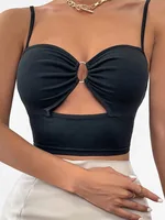 Haut court Sexy pour femmes, Camisole, bretelles Spaghetti, col en V, anneau rond découpé, sans manches, débardeur, gilet Slim, Corset Y2K 4