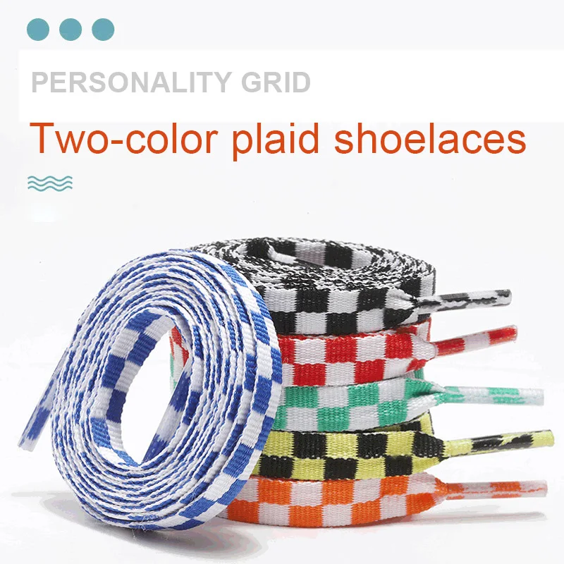 

2023 New Colorful Unisex Flat Black White Grid Shoe Laces Polyester Printed Checkered Ribbons Shoelaces Flat Mosaic Shoelaces