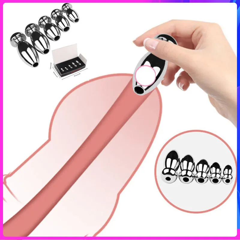 Male Urethral Dilator 5 Sizes Urethra Plug Penis Plug Metal Hollow Urethral Catheter Urethras Sounding Intimate Toys for Men urethral dilator,silicone urethral dilator