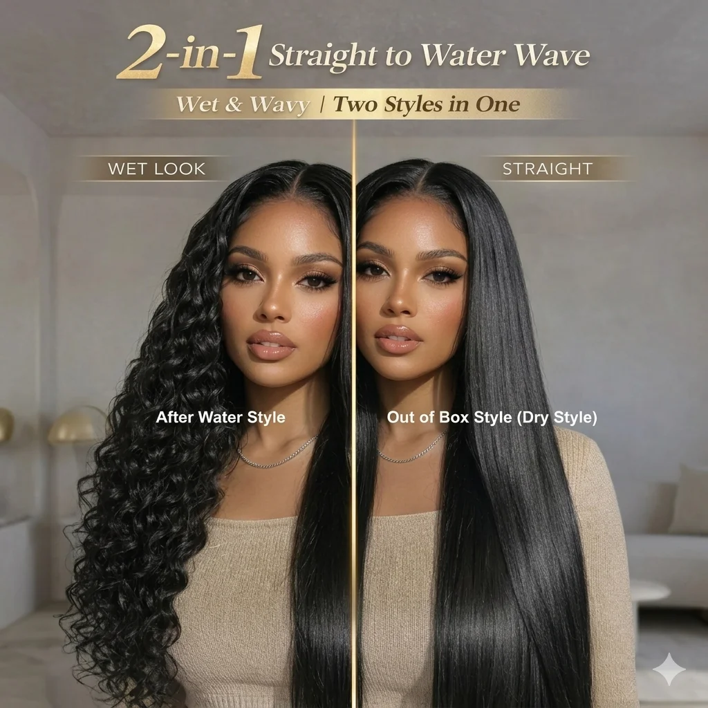 2-In-1 Straight To Water Wave Glueless 100% Human Hair Wig Dream Curl 13x4 Full HD Lace Frontal Glueless Wigs With Drawstring 5