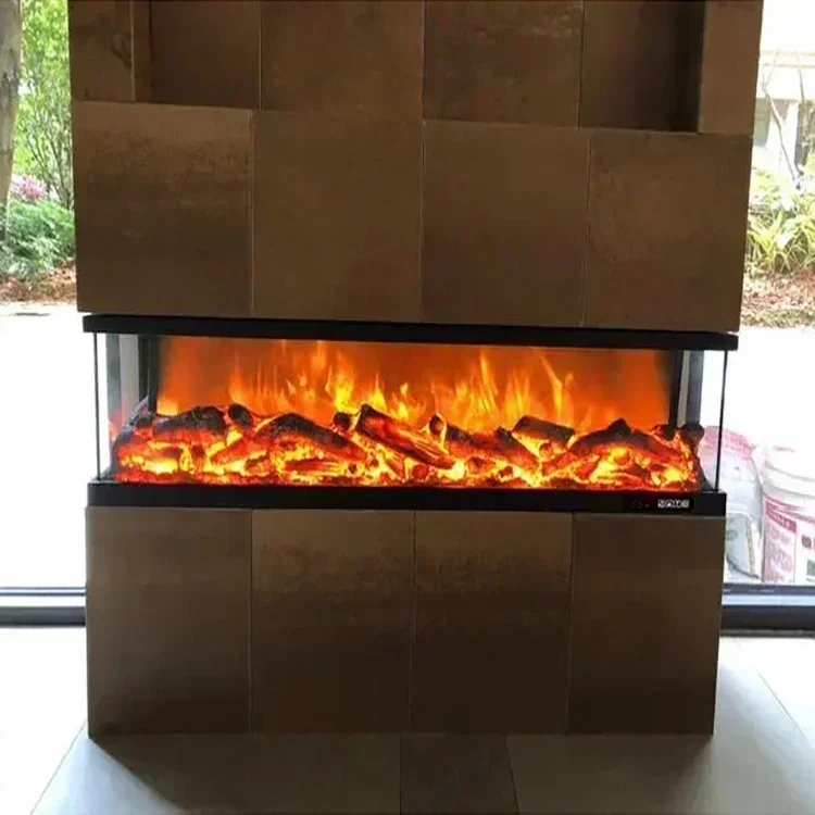 Indoor Heating Electric Fireplace Inserts with 3 Side Glass 47 Inch 1200mm Surround Build-in 6 + 3 Colors Multicolored Flame Stove