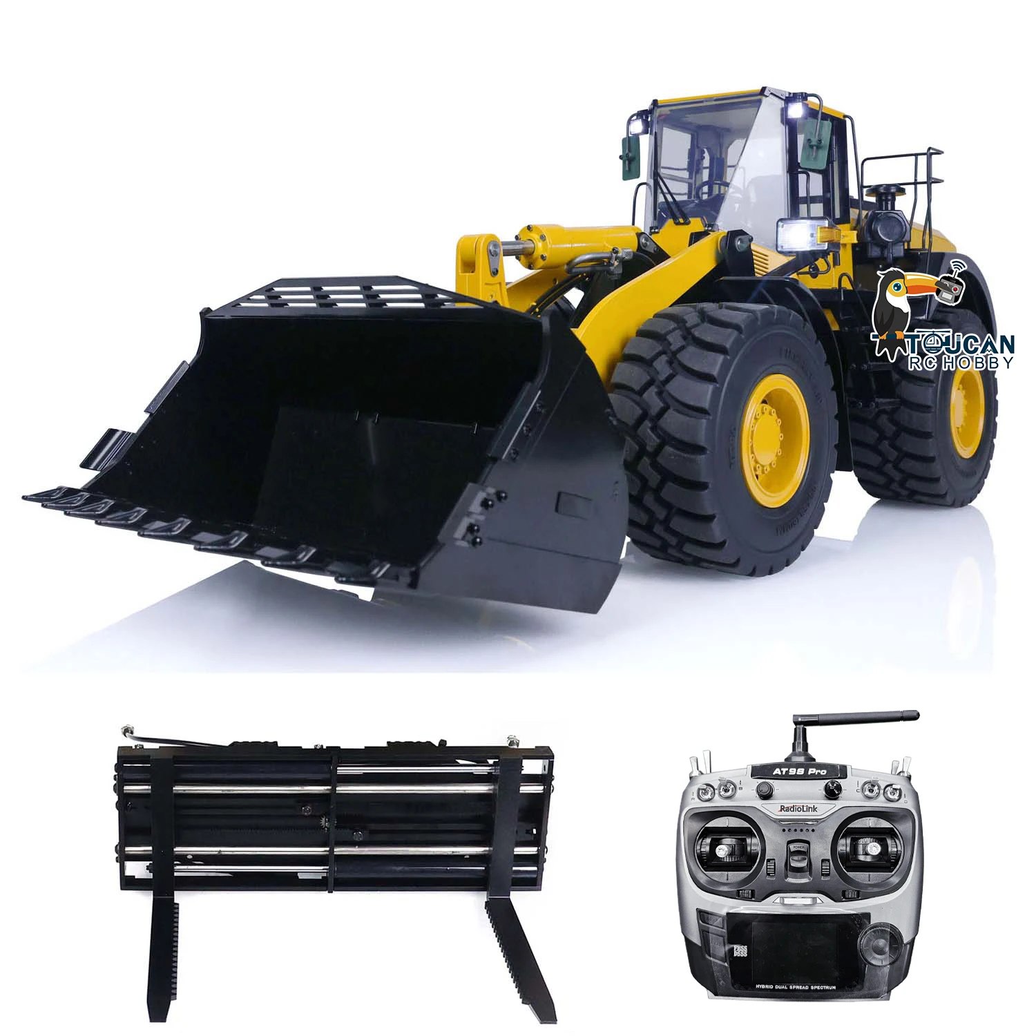 

1/14 MT Metal RC Hydraulic Loader Model WA480 Remote Control Toucan Earth Mover Truck with Fork Quick Coupler Sounds Lights Toys
