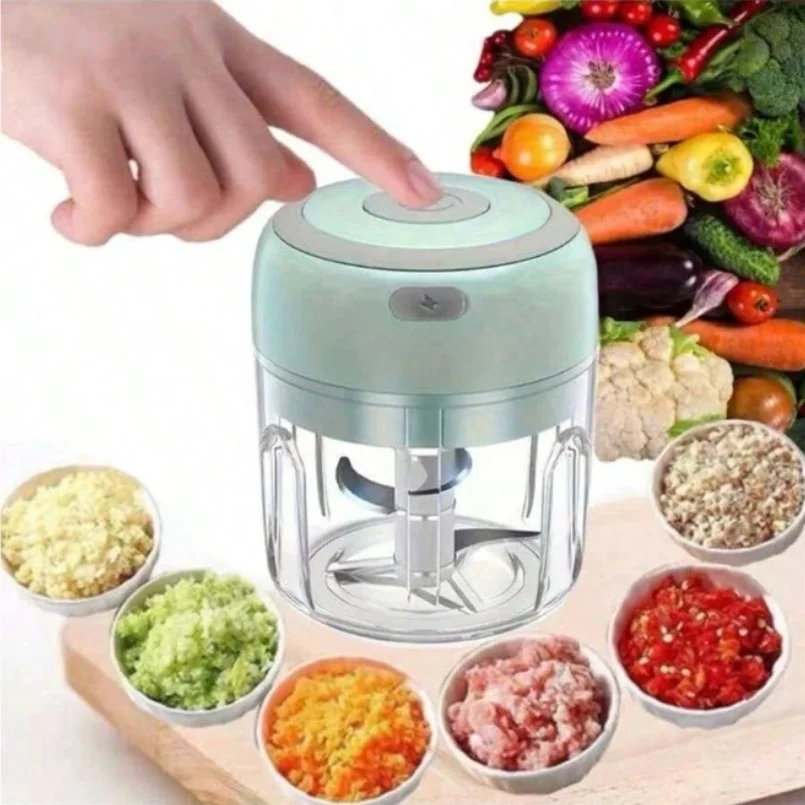 350ml green doubl electric three-blade garlic grinder, multi-functional vegetable and food processor, meat grinder, portable ble 3