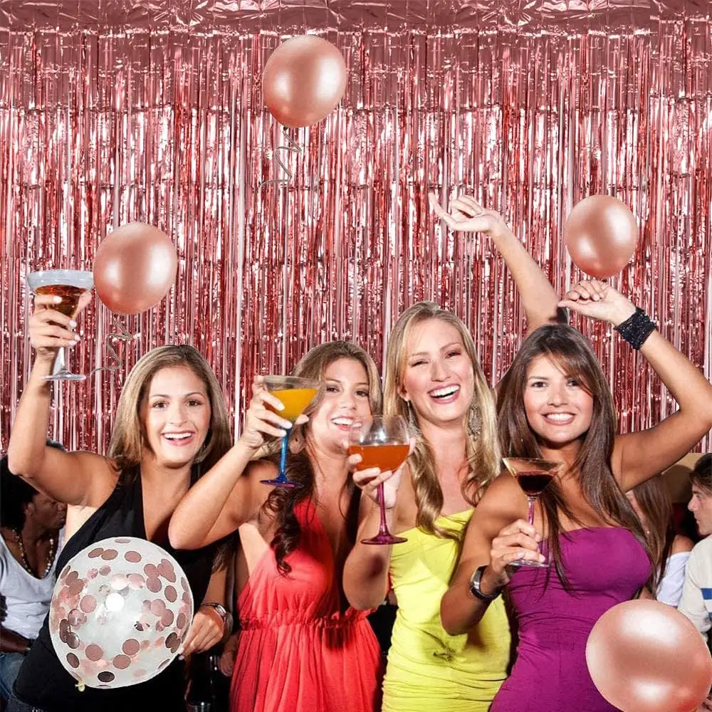 Metallic Streamers 3Pcs Aluminum Foil Fringe Curtain 3Pcs, Backdrop Metallic Streamers Gold Foil Fringe Curtains for Birthday,Christmas,Graduation,Bachelorette Party Streamers Decor 42