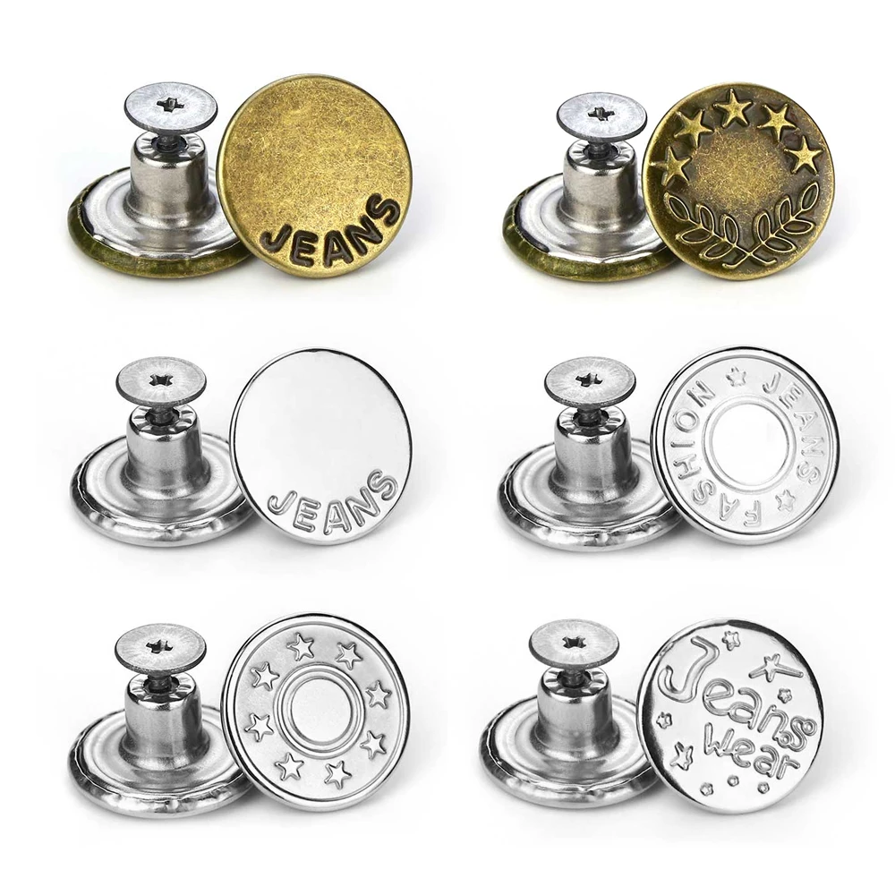 17mm 10Pcs Metal Jeans Buttons Replacement No-Sewing Screw Button