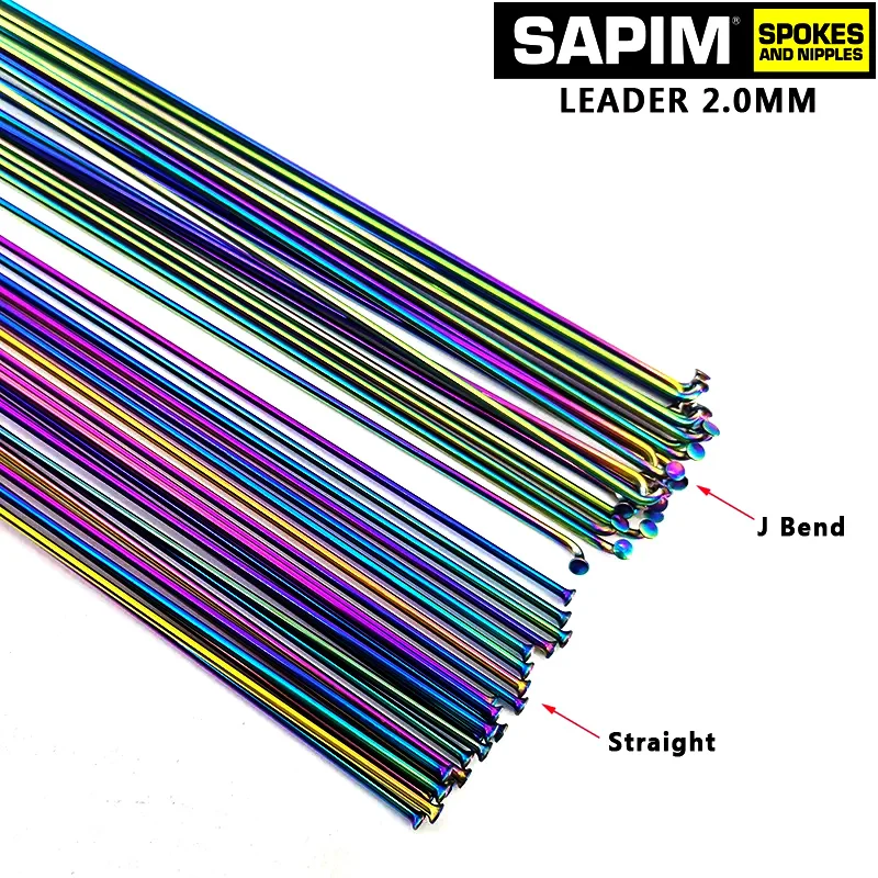 SAPIM Leader 2.0 Stainless Steel Bicycle Spoke J-Bend/Straight Pull Head 14G Bike Spoke Colorful with Copper Cap