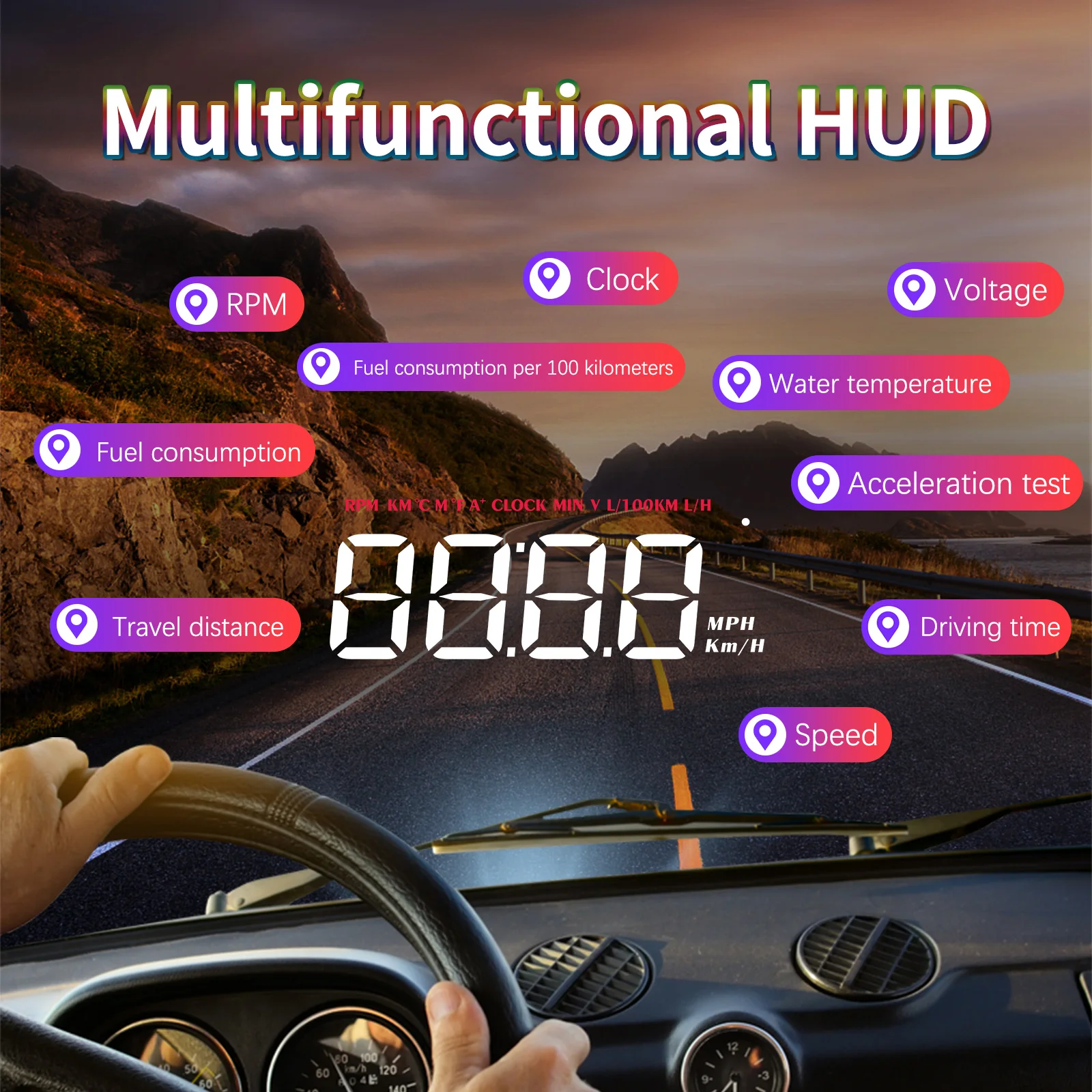 

Проектор на лобовое стекло M5, OBD2 встроенный компьютер, цифровой дисплей, спидометр, тахометр, температура воды