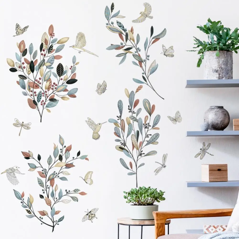 4Pcs Excellent Wall Stickers Charming Tile Decals Eco friendly Easy Peel Plant Bird Stickers DIY